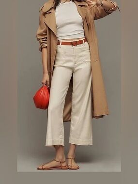 Anthropologie Wide-Leg Colette Cropped Pants in Off-White